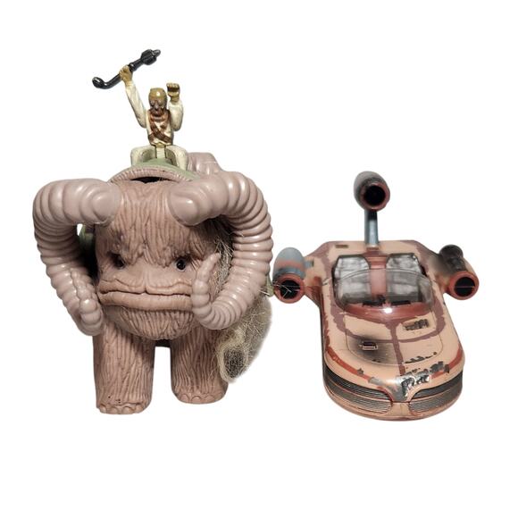 Star Wars Action Fleet Bantha W/ Tuscan Raider & Landspeeder Micro Machines 90s - Picture 1 of 11